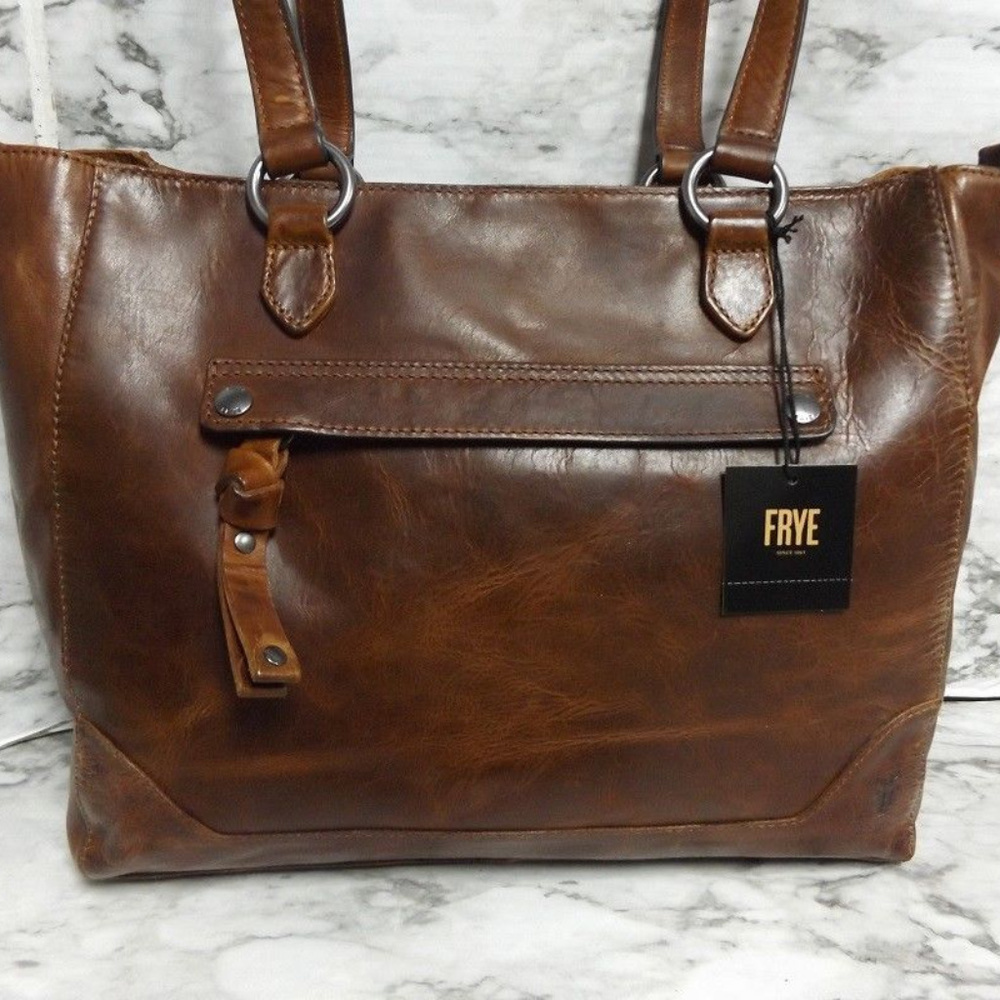 NEW Frye Leather Melissa Zip Top Tote COGNAC